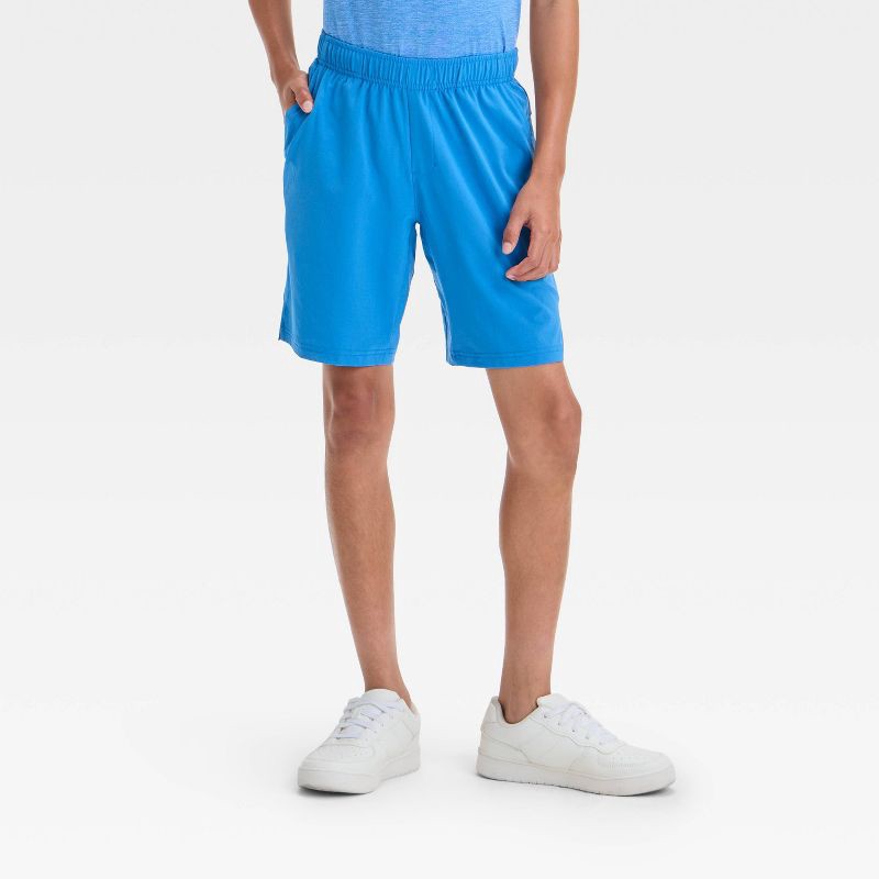 slide 1 of 3, Boys' Active Light Woven Shorts - All In Motion™ Blue M: Recycled Polyester, Spandex, UPF 50+, Zippered Pocket, 1 ct