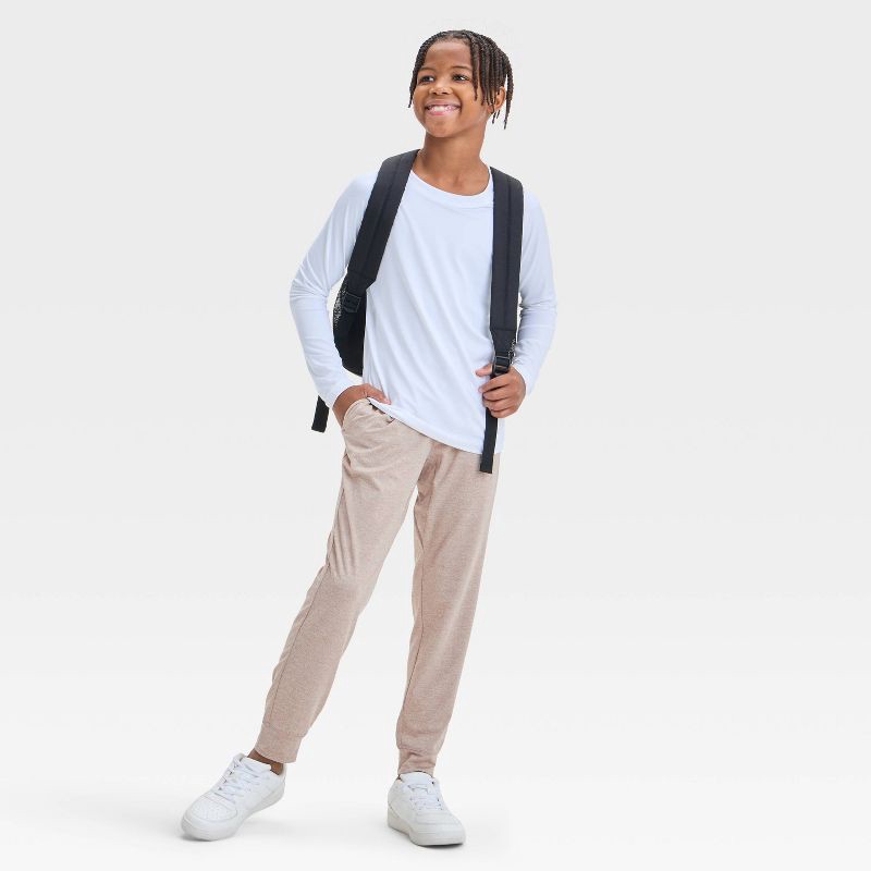 slide 3 of 3, Boys' Soft Stretch Jogger Pants - All In Motion™ Tan L: Recycled Polyester, Spandex, Zippered Pocket, 1 ct