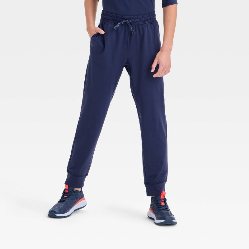 slide 1 of 3, Boys' Soft Stretch Jogger Pants - All In Motion™ Navy Blue S: Recycled Polyester, Spandex, Zippered Pocket, 1 ct