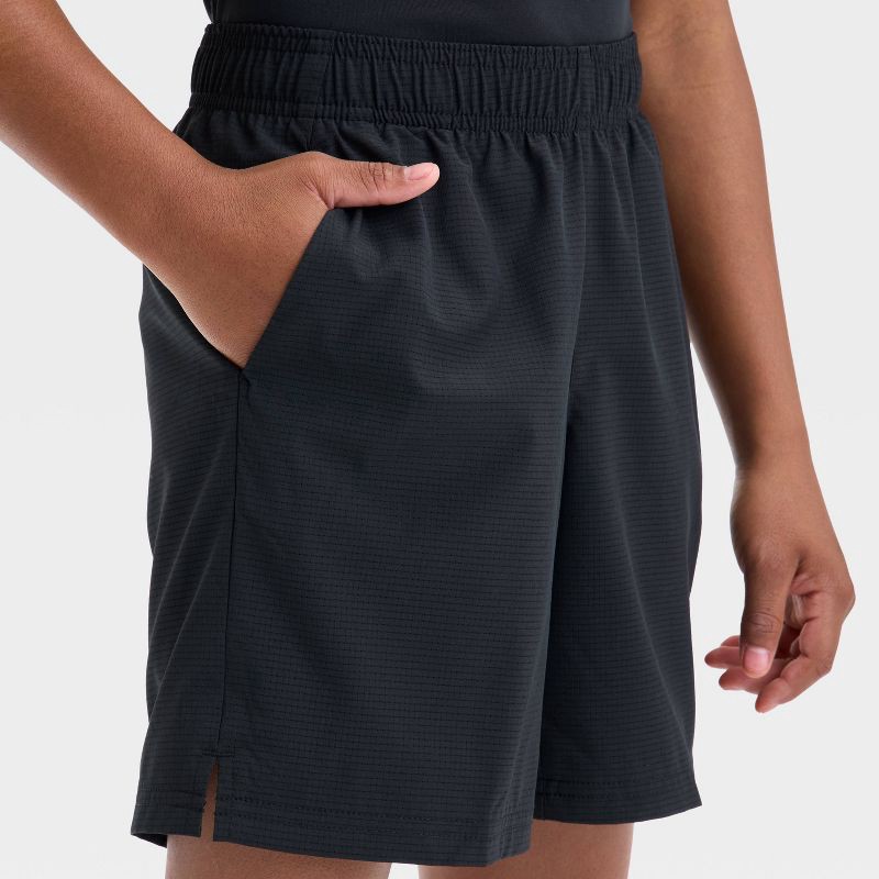slide 3 of 3, Boys' Textured Woven Shorts - All In Motion™ Black XL: Moisture Wicking, Quick Dry, Elastic Waist, 6" Inseam, 1 ct