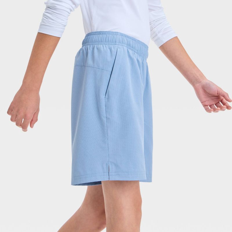 slide 3 of 3, Boys' Textured Woven Shorts - All In Motion™ Light Blue XS: Moisture Wicking, Quick Dry, Elastic Waistband, 1 ct