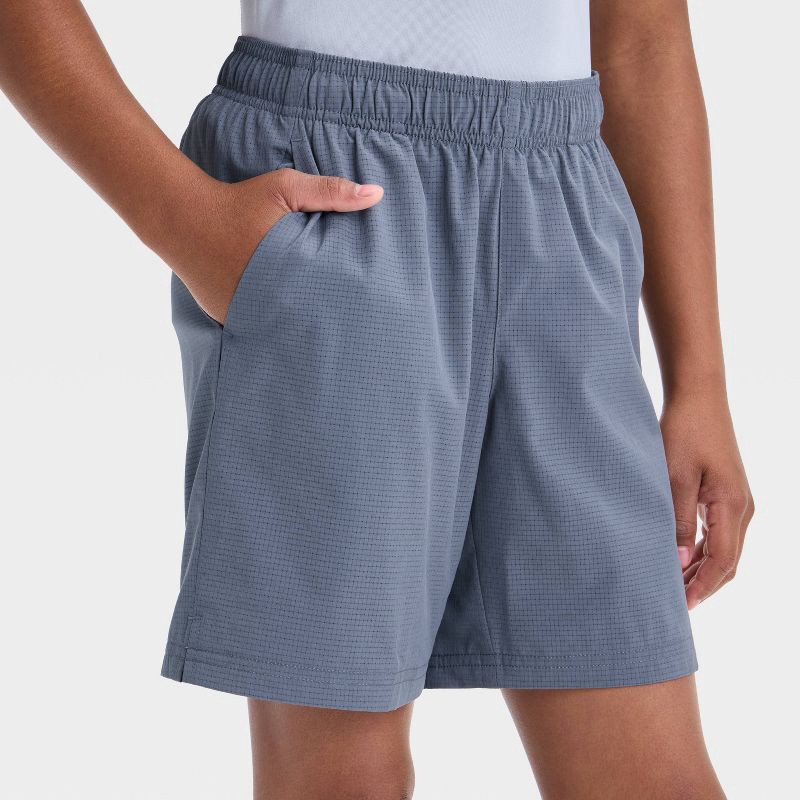 slide 3 of 3, Boys' Textured Woven Shorts - All In Motion™ Dark Gray L: Moisture Wicking, Quick Dry, Elastic Waistband, 1 ct