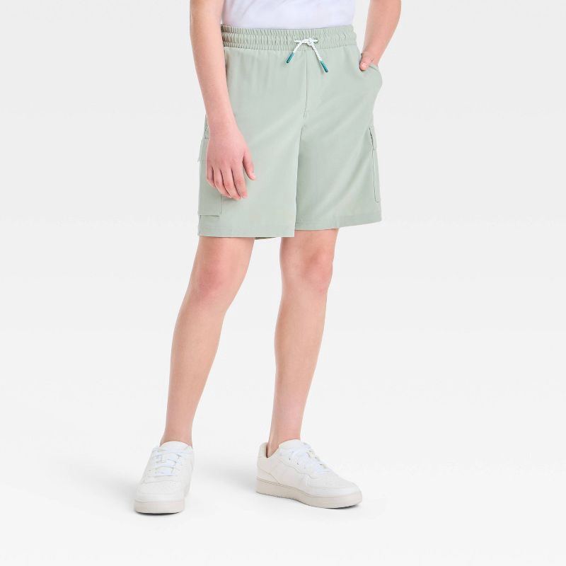 slide 1 of 3, Boys' Adventure Shorts - All In Motion™ Light Green S: Recycled Polyester, Elastic Waist, Side Pocket, 1 ct