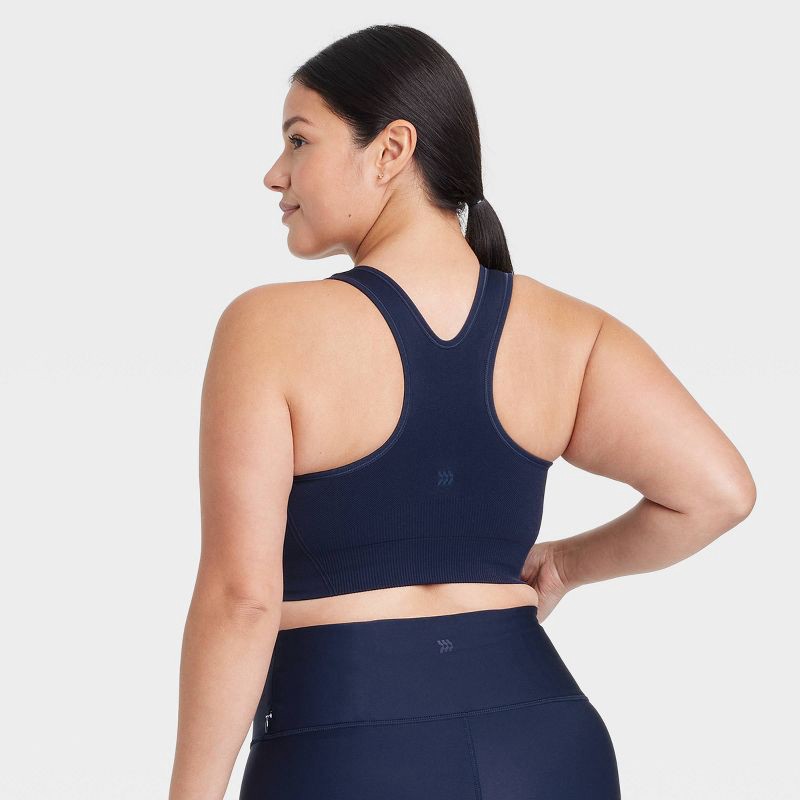 slide 4 of 6, Women's Seamless Medium Support Racerback Sports Bra - All In Motion™ Navy Blue XXL: Activewear, Knit, Solid Pattern, 1 ct