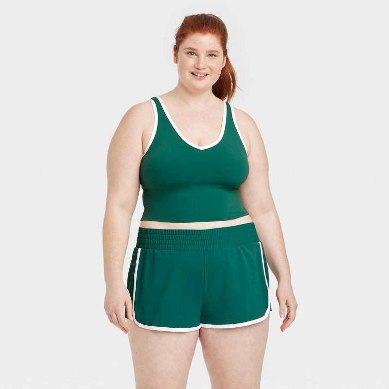 slide 3 of 5, Women's Everyday Soft Light Support Contrast V Neck Cropped Sports Bra - All In Motion™ Dark Green S: Moisture Wicking, Quick Drying, 1 ct