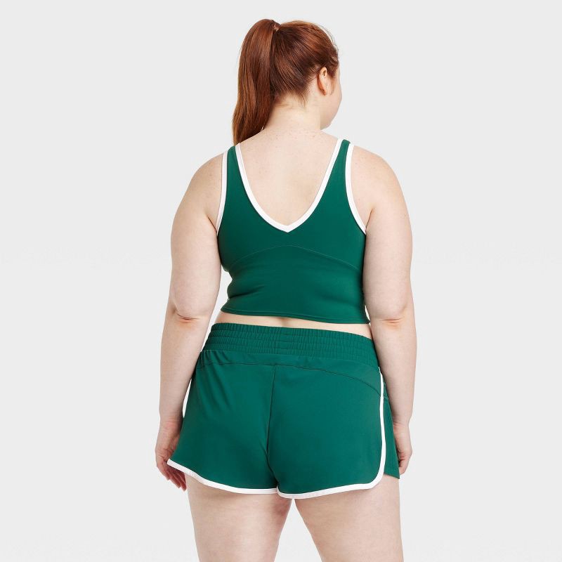 slide 4 of 5, Women's Everyday Soft Light Support Contrast V Neck Cropped Sports Bra - All In Motion™ Dark Green S: Moisture Wicking, Quick Drying, 1 ct
