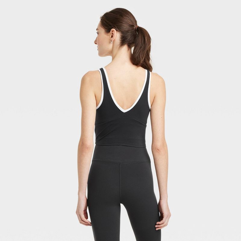 slide 2 of 5, Women's Everyday Soft Light Support Contrast V Neck Cropped Sports Bra - All In Motion™ Black XL: Moisture Wicking, Removable Padding, 1 ct