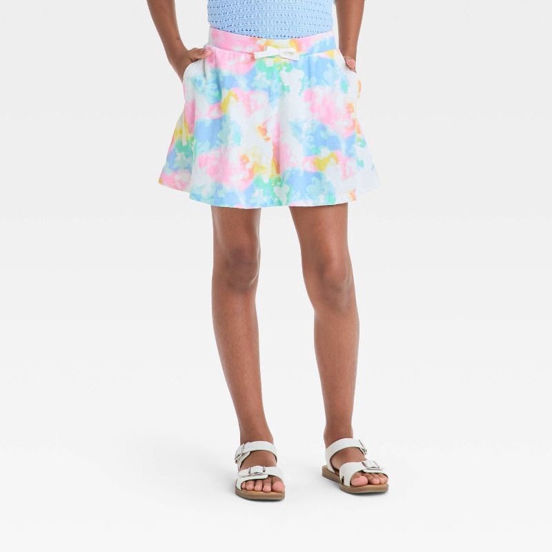 slide 1 of 3, Girls' Tie-Dye Knit Skort - Cat & Jack™ M: Mid Rise, Built-in Shorts, Side Pocket, 1 ct
