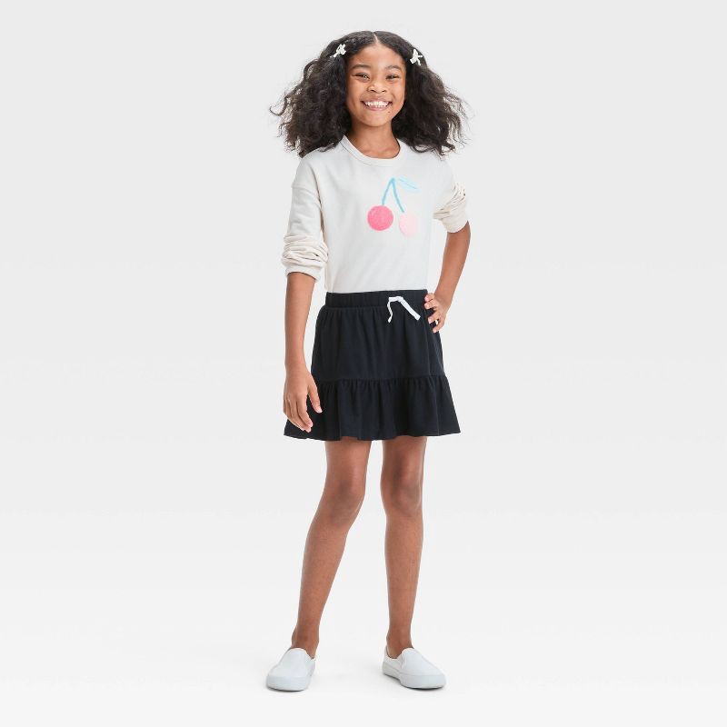 slide 3 of 3, Girls' Tiered Knit Skort - Cat & Jack™ Black XL: Midweight Jersey, Built-in Shorts, Elastic Waistband, Side Pocket, 1 ct