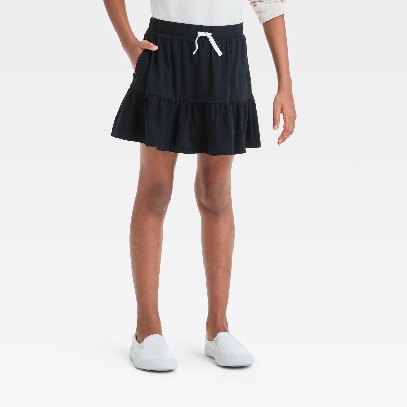 slide 1 of 3, Girls' Tiered Knit Skort - Cat & Jack™ Black XL: Midweight Jersey, Built-in Shorts, Elastic Waistband, Side Pocket, 1 ct