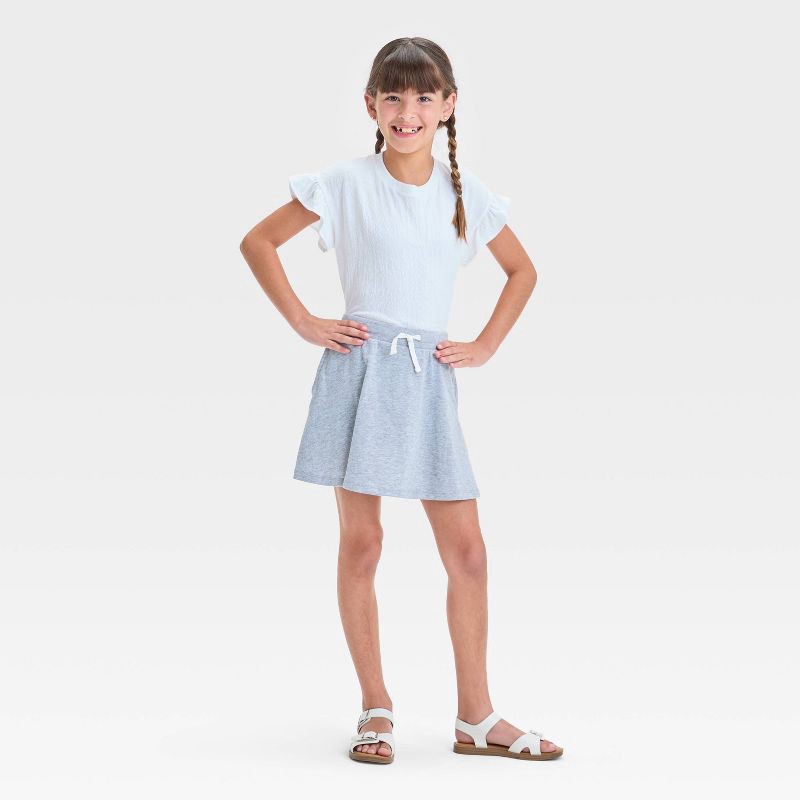 slide 3 of 3, Girls' Knit Skort - Cat & Jack™ Heather Gray XL: Mid Rise, Built-in Shorts, Side Pocket, 1 ct