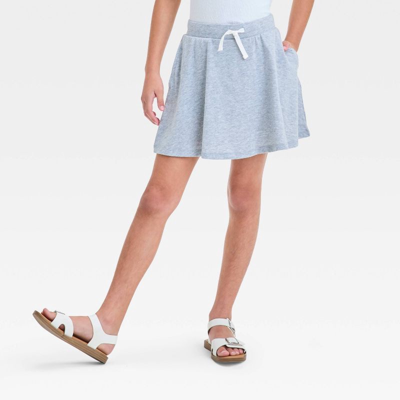 slide 1 of 3, Girls' Knit Skort - Cat & Jack™ Heather Gray XL: Mid Rise, Built-in Shorts, Side Pocket, 1 ct