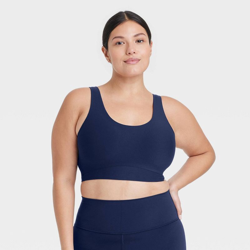 slide 3 of 6, Women's Everyday Soft Medium Support Longline Sports Bra - All In Motion™ Navy Blue S: Moisture Wicking, Quick Drying, 1 ct