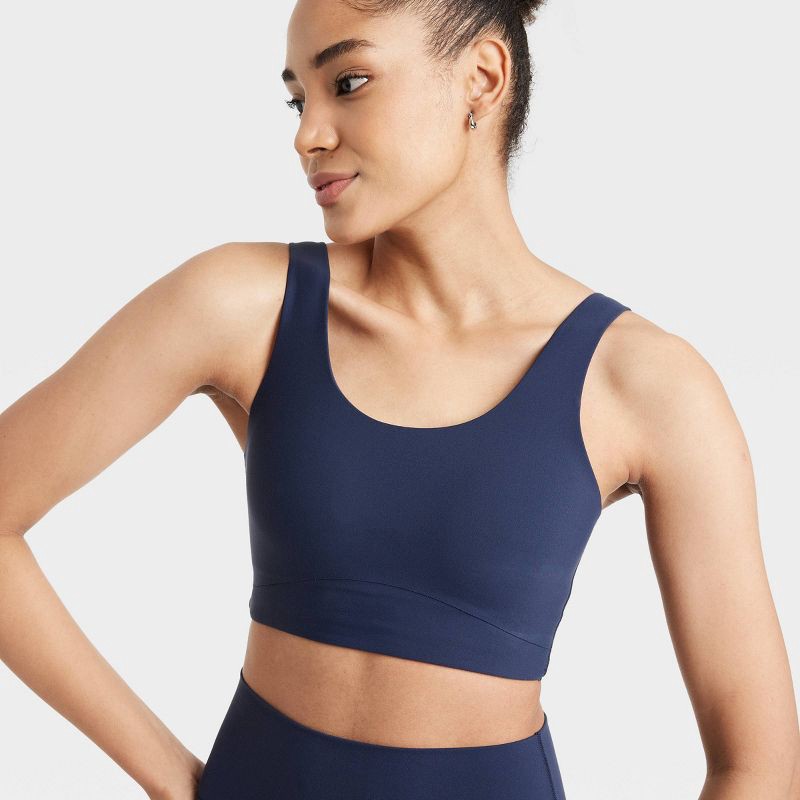 slide 6 of 6, Women's Everyday Soft Medium Support Longline Sports Bra - All In Motion™ Navy Blue S: Moisture Wicking, Quick Drying, 1 ct
