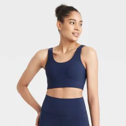 Women's Everyday Soft Medium Support Longline Sports Bra - All In Motion™ Navy Blue S: Moisture Wicking, Quick Drying