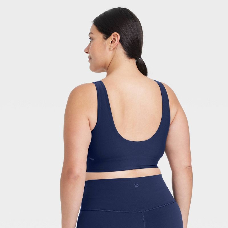 slide 5 of 6, Women's Everyday Soft Medium Support Longline Sports Bra - All In Motion™ Navy Blue L: Moisture Wicking, Quick Drying, Padded Cup, 1 ct