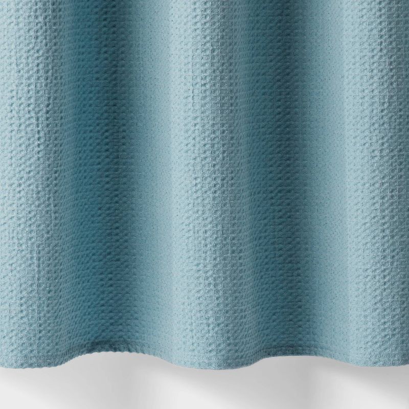 slide 4 of 4, Oversized Relaxed Waffle Weave Shower Curtain Light Blue - Threshold™, 1 ct
