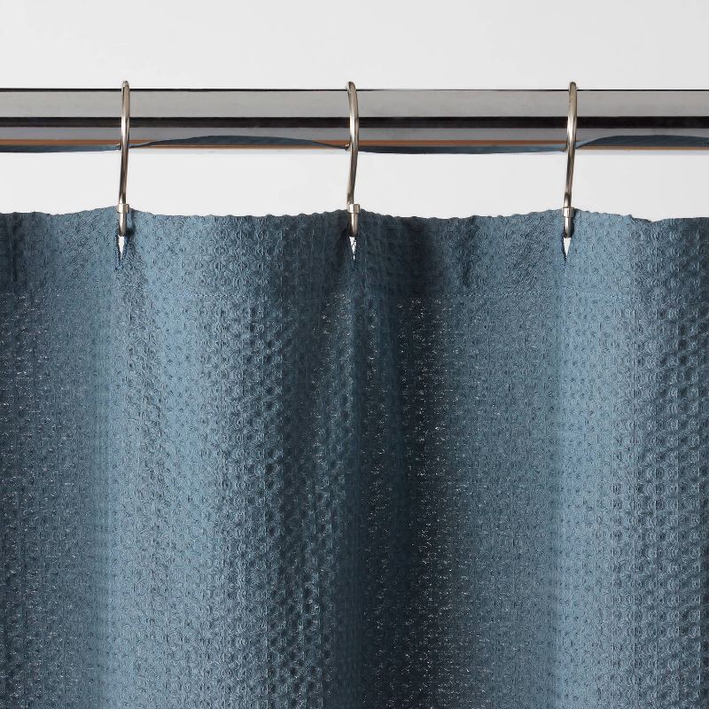slide 3 of 4, Oversized Relaxed Waffle Weave Shower Curtain Dark Blue- Threshold™, 1 ct