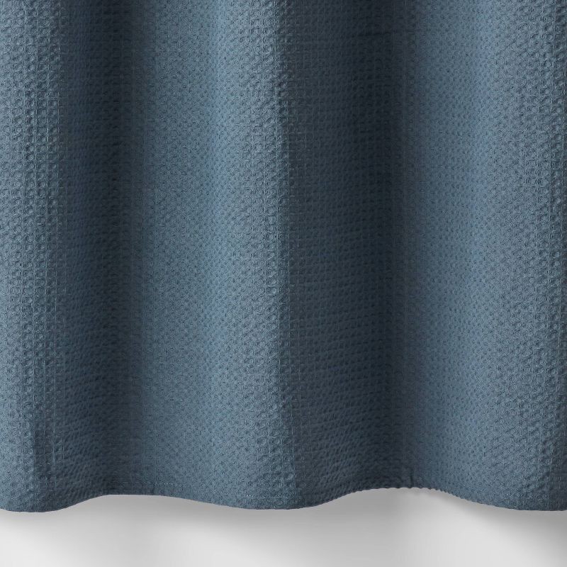 slide 4 of 4, Oversized Relaxed Waffle Weave Shower Curtain Dark Blue- Threshold™, 1 ct