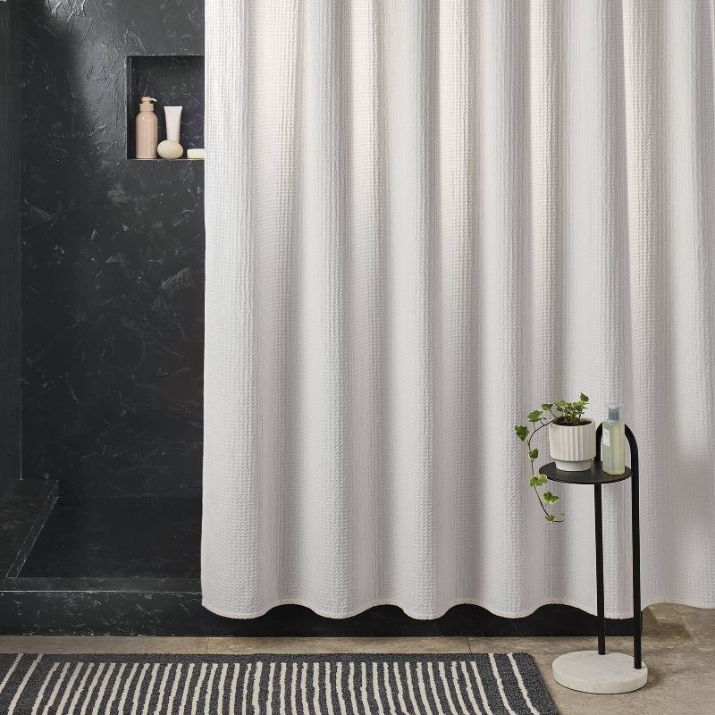 slide 2 of 4, Oversized Relaxed Waffle Weave Shower Curtain Ivory - Threshold™, 1 ct