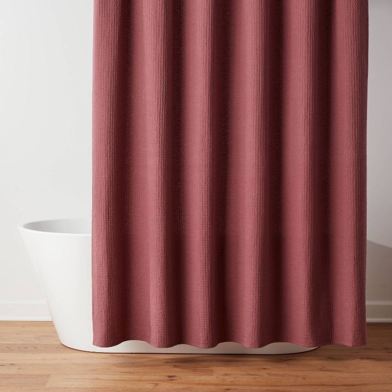 slide 1 of 4, Oversized Relaxed Waffle Weave Shower Curtain Dark Mauve - Threshold™, 1 ct