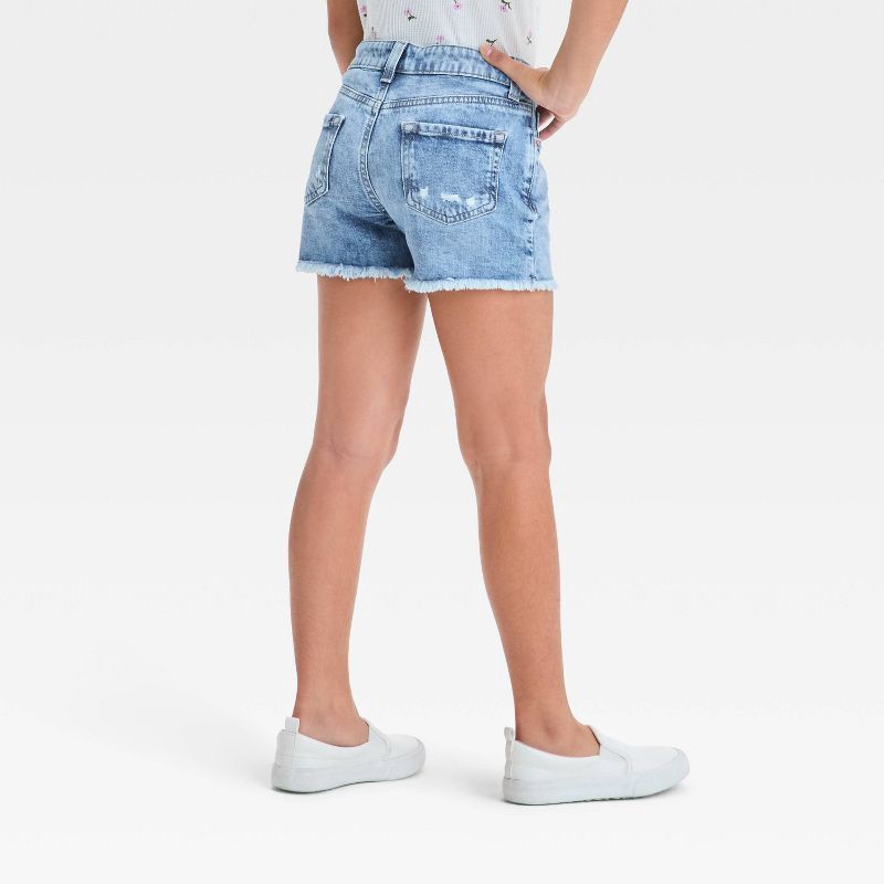 slide 2 of 3, Girls' Mid-Rise Cutoff Jean Shorts - Cat & Jack™ Light Blue L: Adjustable Waistband, Stretch Denim, 1 ct