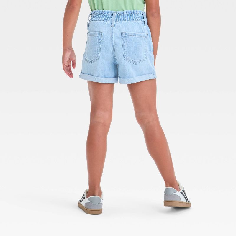 slide 2 of 3, Girls' High-Rise Paper Bag Cuffed Jean Shorts - Cat & Jack™ Light Wash XL: Denim, Elastic Waistband, 1 ct