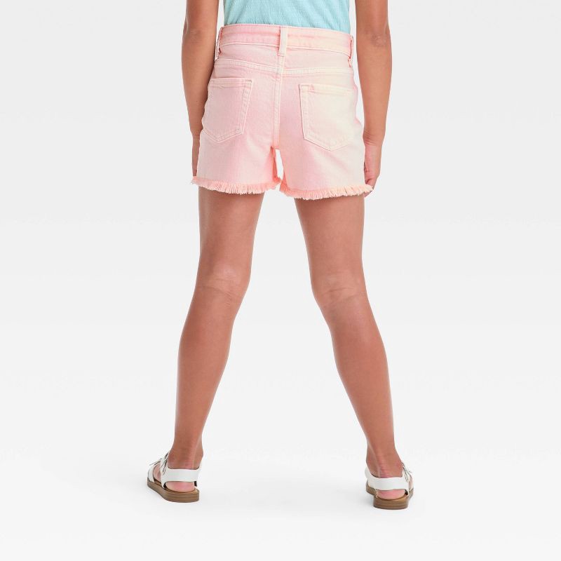 slide 2 of 3, Girls' Mid-Rise Cutoff Jean Shorts - Cat & Jack™ Light Pink M: Adjustable Waistband, Frayed Hem, Stretch Denim, 1 ct