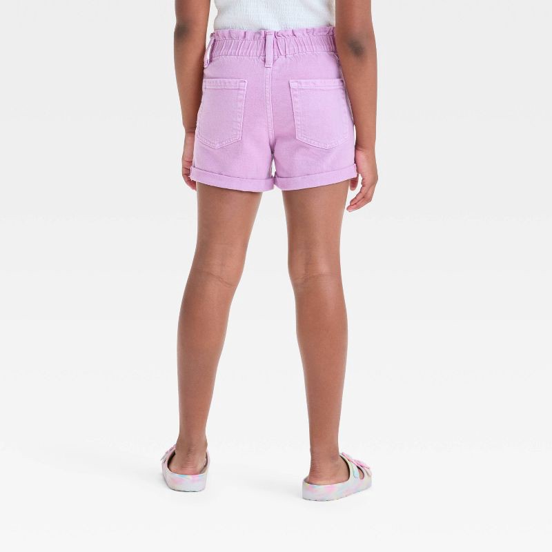 slide 2 of 3, Girls' High-Rise Paper Bag Cuffed Jean Shorts - Cat & Jack™ Lilac Purple L: Cotton-Spandex Blend, Elastic Waistband, Denim Fabric, 1 ct