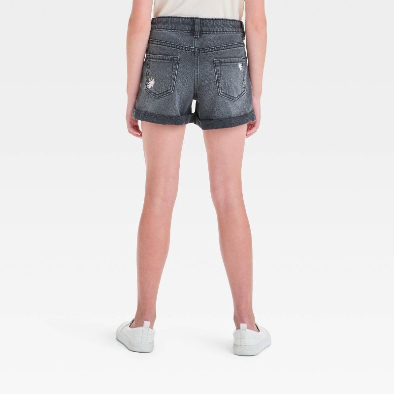 slide 2 of 4, Girls' Mid-Rise Cuffed Jean Shorts - Cat & Jack™ Black Wash XL: Adjustable Waistband, Rolled Hem, Stretch Denim, 1 ct