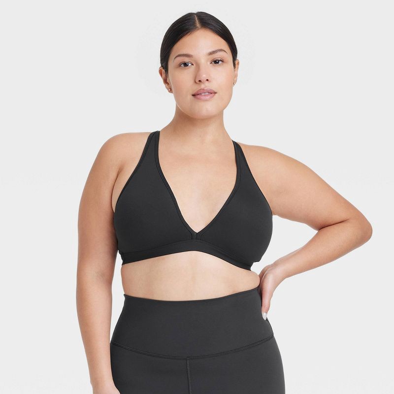 slide 3 of 7, Women's Everyday Soft Light Support Triangle Sports Bra - All In Motion™ Black M: Moisture Wicking, Quick Drying, Adjustable Straps, 1 ct