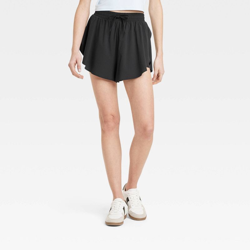 slide 1 of 6, Women's Woven High-Rise Flutter Shorts 3" - All In Motion Black XL, 1 ct