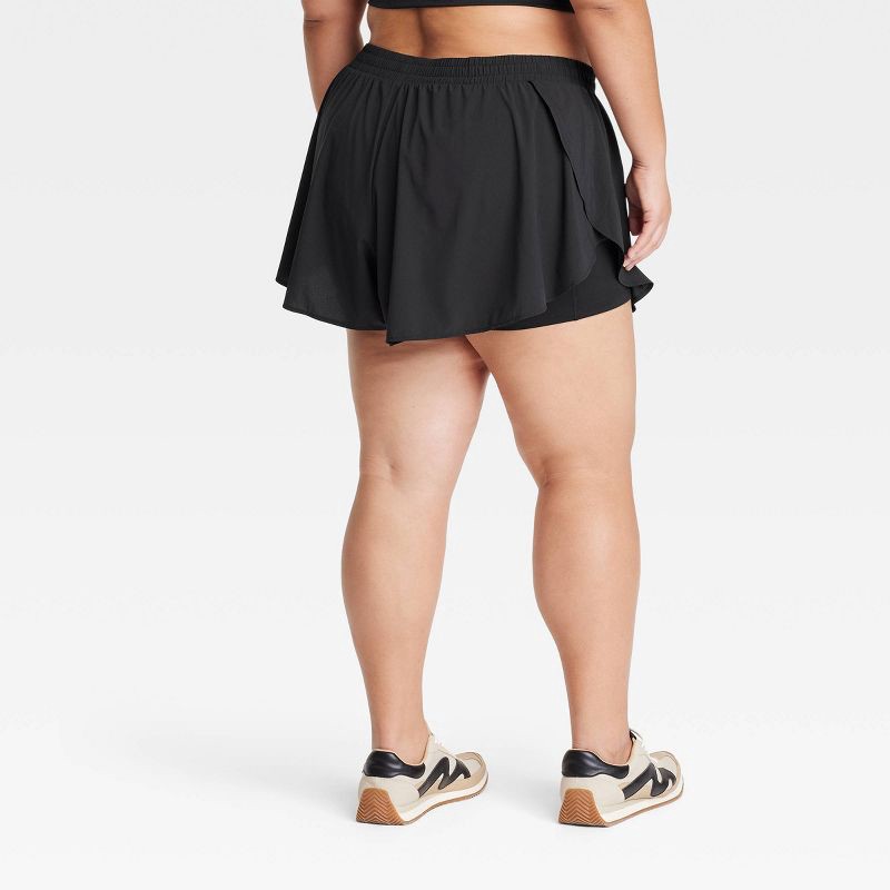 slide 2 of 4, Women's Woven High-Rise Flutter Shorts 2.5" - All In Motion Black XXL: Moisture Wicking, Quick Dry, Built-in Shorts, 1 ct