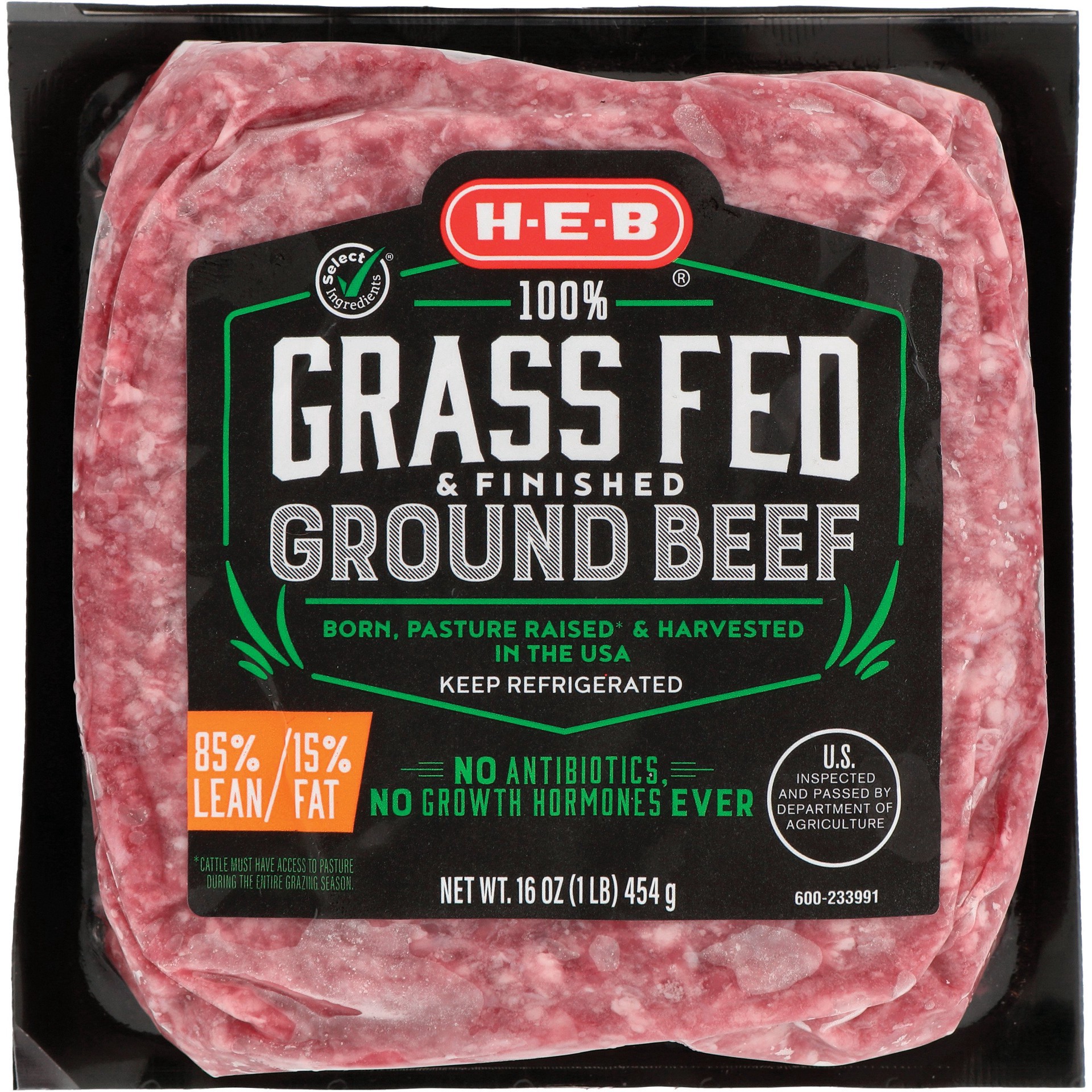 slide 1 of 1, H-E-B Grass Fed & Finished Ground Beef, 85% Lean, 1 lb
