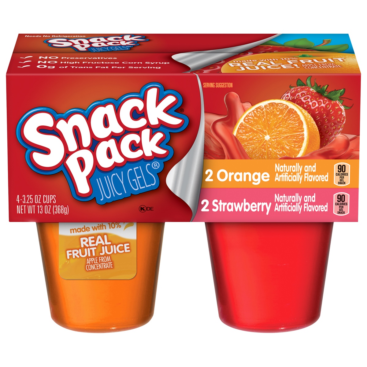 slide 1 of 4, Snack Pack Strawberry & Orange Gelatin, 4 ct; 3.25 oz