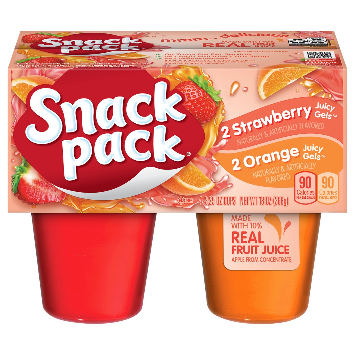 slide 1 of 5, Snack Pack Strawberry and Orange Flavored Juicy Gels, 4 Count Snack Cups, 4 ct