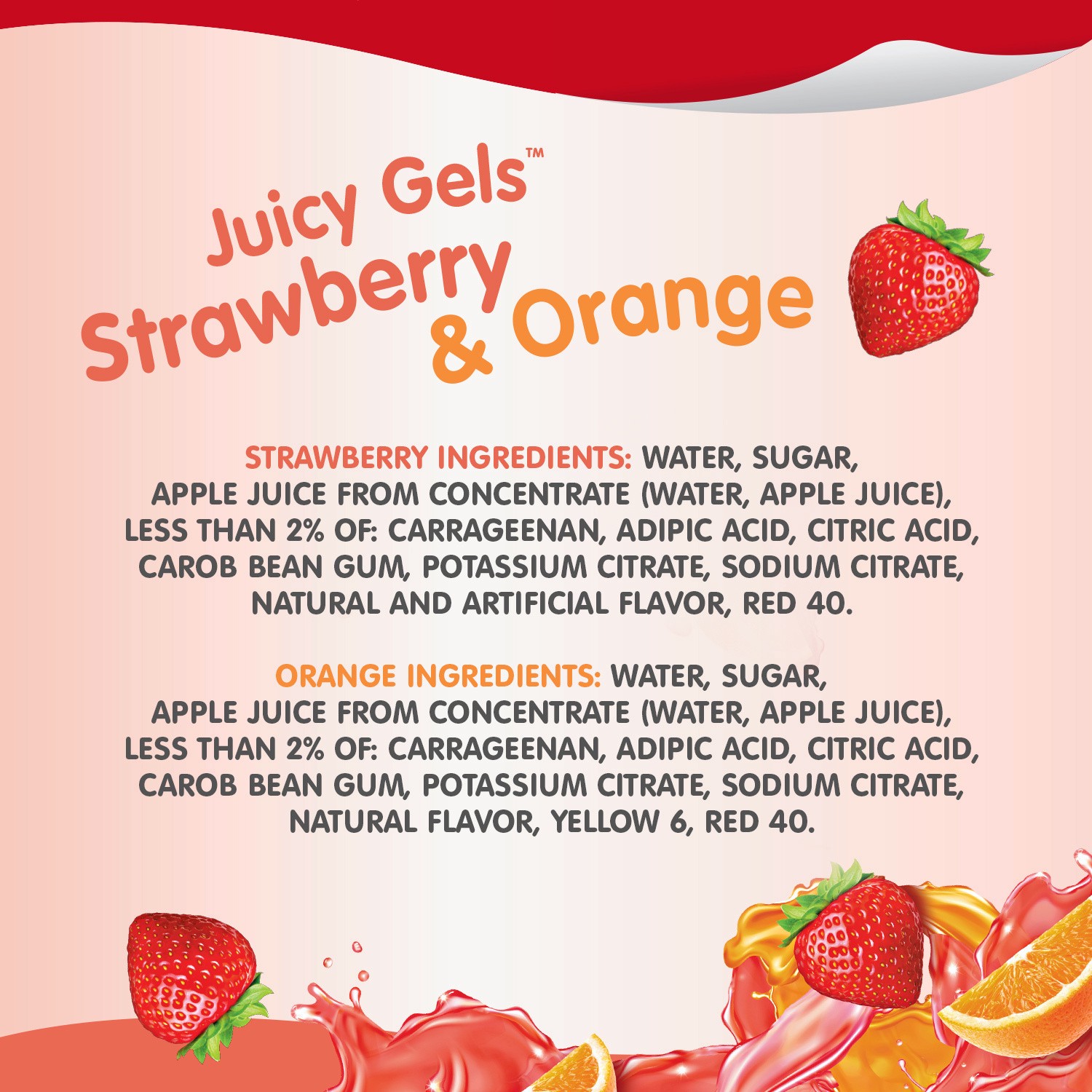 slide 5 of 5, Snack Pack Strawberry and Orange Flavored Juicy Gels, 4 Count Snack Cups, 4 ct