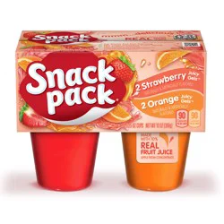 Snack Pack Strawberry and Orange Flavored Juicy Gels, 3.25 oz Snack Cups, 4 Count, 12 Pack