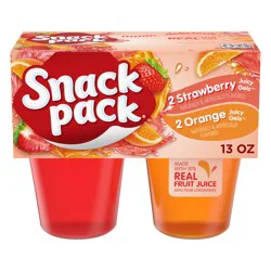 Snack Pack Strawberry and Orange Flavored Juicy Gels, 3.25 oz Snack Cups, 4 Count, 12 Pack