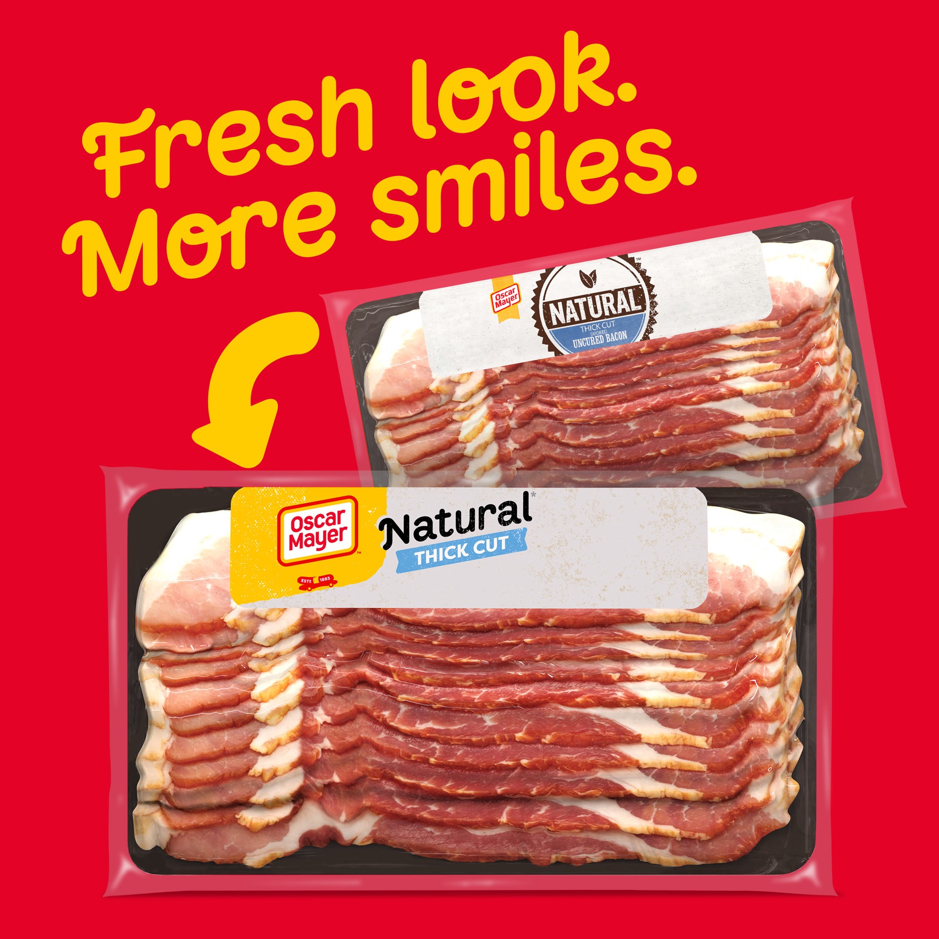 slide 5 of 5, Oscar Mayer Natural Thick Cut Smoked Uncured Bacon Pack, 8-10 slices, 12 oz