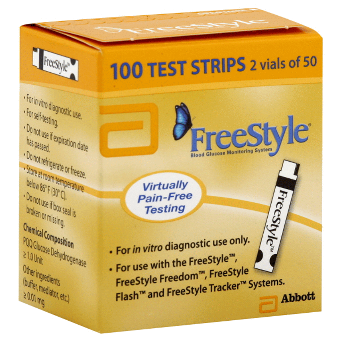 slide 1 of 1, FreeStyle For In Vitro Diagnostic Use Test Strips, 100 ct