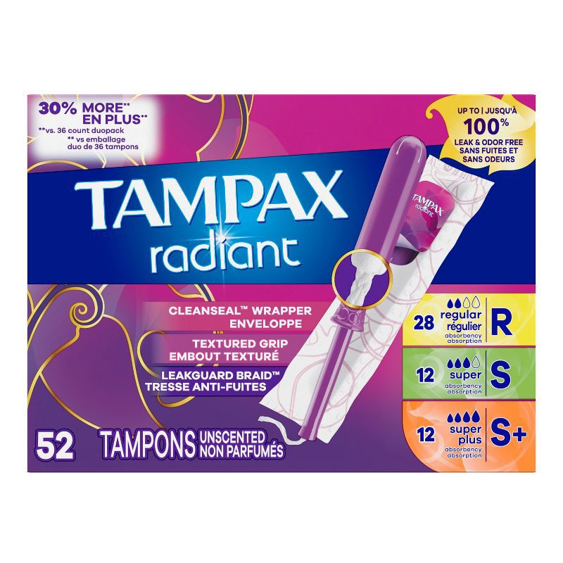 slide 8 of 8, Tampax Radiant Triple Pack Regular/Super/Super Plus Tampons - 52ct, 52 ct