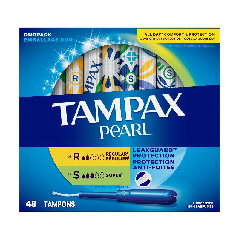 slide 10 of 10, Tampax Pearl Duo Pack Regular/Super Tampons - 48ct, 48 ct