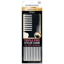 Evolve Products Triple Pro Styling Comb: Fine Tooth Plastic Hair Grooming Tool for All Hair Types