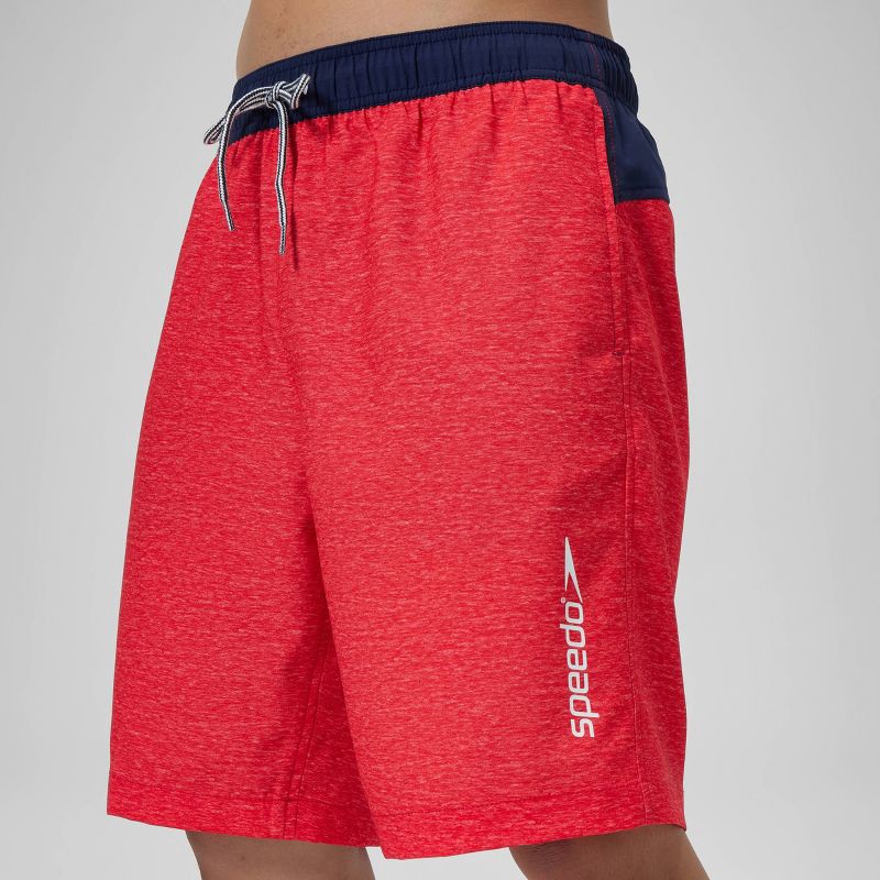 slide 2 of 3, Men's 9" Speedo Swim Shorts - Heathered Red L: Mesh Liner, UPF 50+, 1 ct
