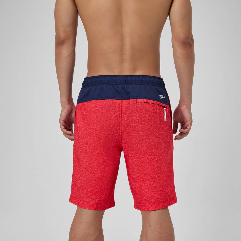 slide 3 of 3, Men's 9" Speedo Swim Shorts - Heathered Red L: Mesh Liner, UPF 50+, 1 ct