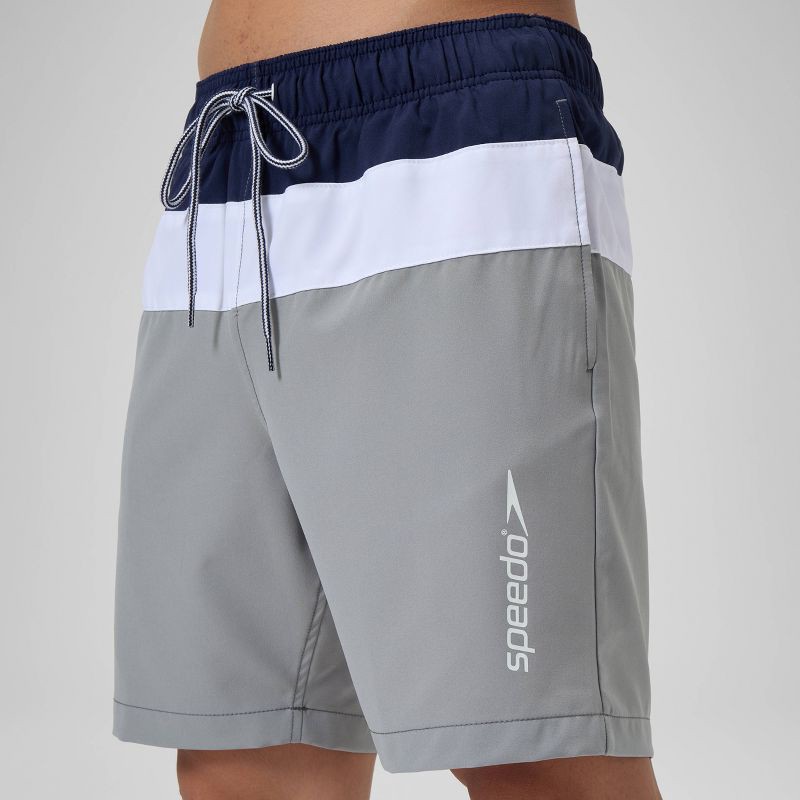 slide 2 of 3, Men's 7.5" Speedo Colorblock Swim Shorts - Navy/White/Gray XL: Polyester, Mesh Liner, Elastic Waist, UPF 50+, 1 ct