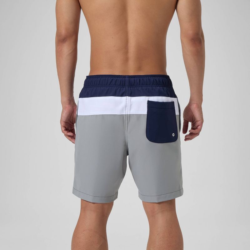 slide 3 of 3, Men's 7.5" Speedo Colorblock Swim Shorts - Navy/White/Gray XL: Polyester, Mesh Liner, Elastic Waist, UPF 50+, 1 ct