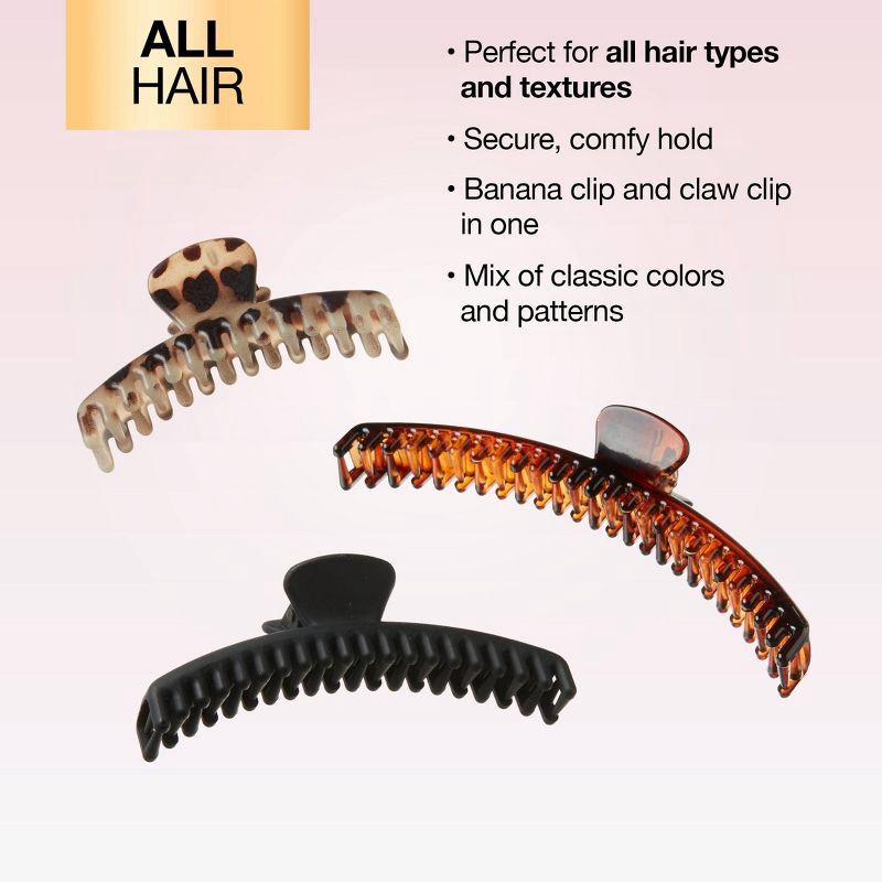 slide 5 of 8, scunci scünci Mixed Size Banana Claw Clips - Fine Hair - 3pcs, 3 ct
