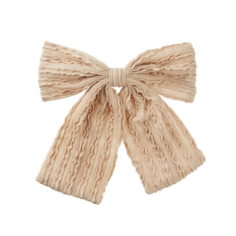 slide 2 of 7, scunci scünci Boho Chic Textured Bow Barrette - Latte - All Hair, 1 ct